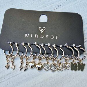 Windsor ✦ Gold Rhinestone Heart Huggies 6-Pack ✦ Interchangeable Charm Earrings